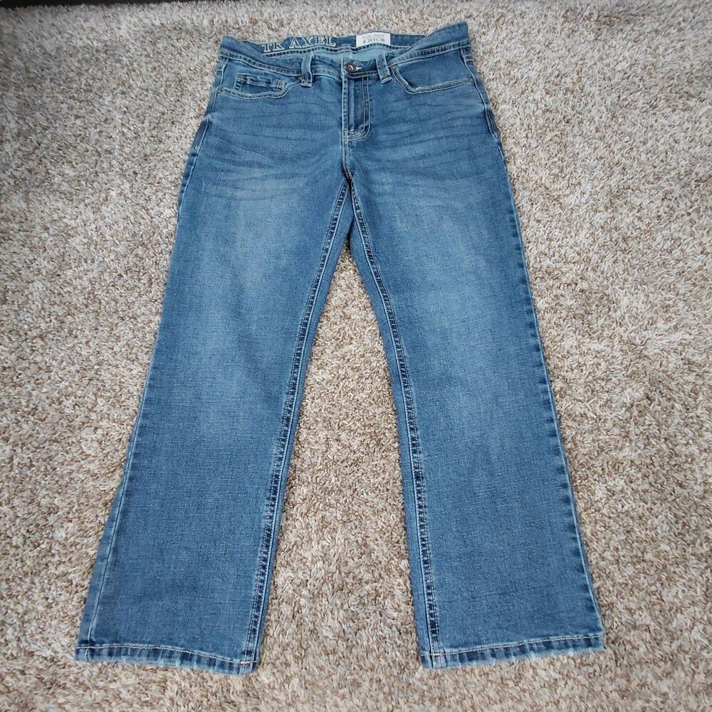 TK Axel Jeans Mens 34x32 Fits 34x28 Blue Slim Boot Cut Denim Stretch Bootcut